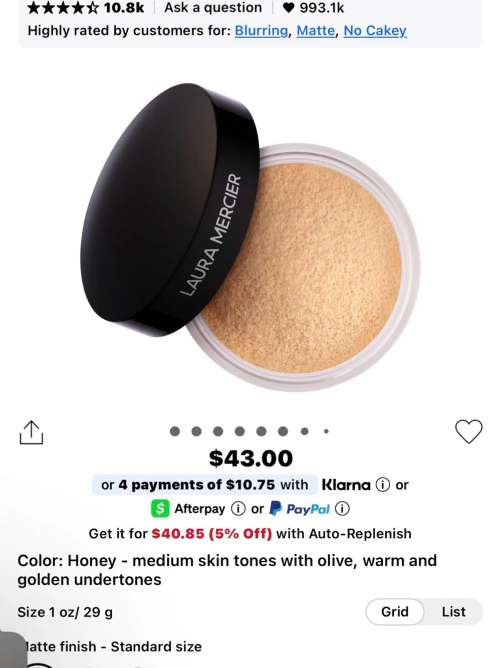 laura mercier Translucent Loose Setting Powder - Beige Jar with Black Lid